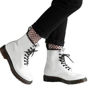 Dr.Martens 1460 Boots Combat 8 Eye Patent Leather Lace Up Block Heel White 10